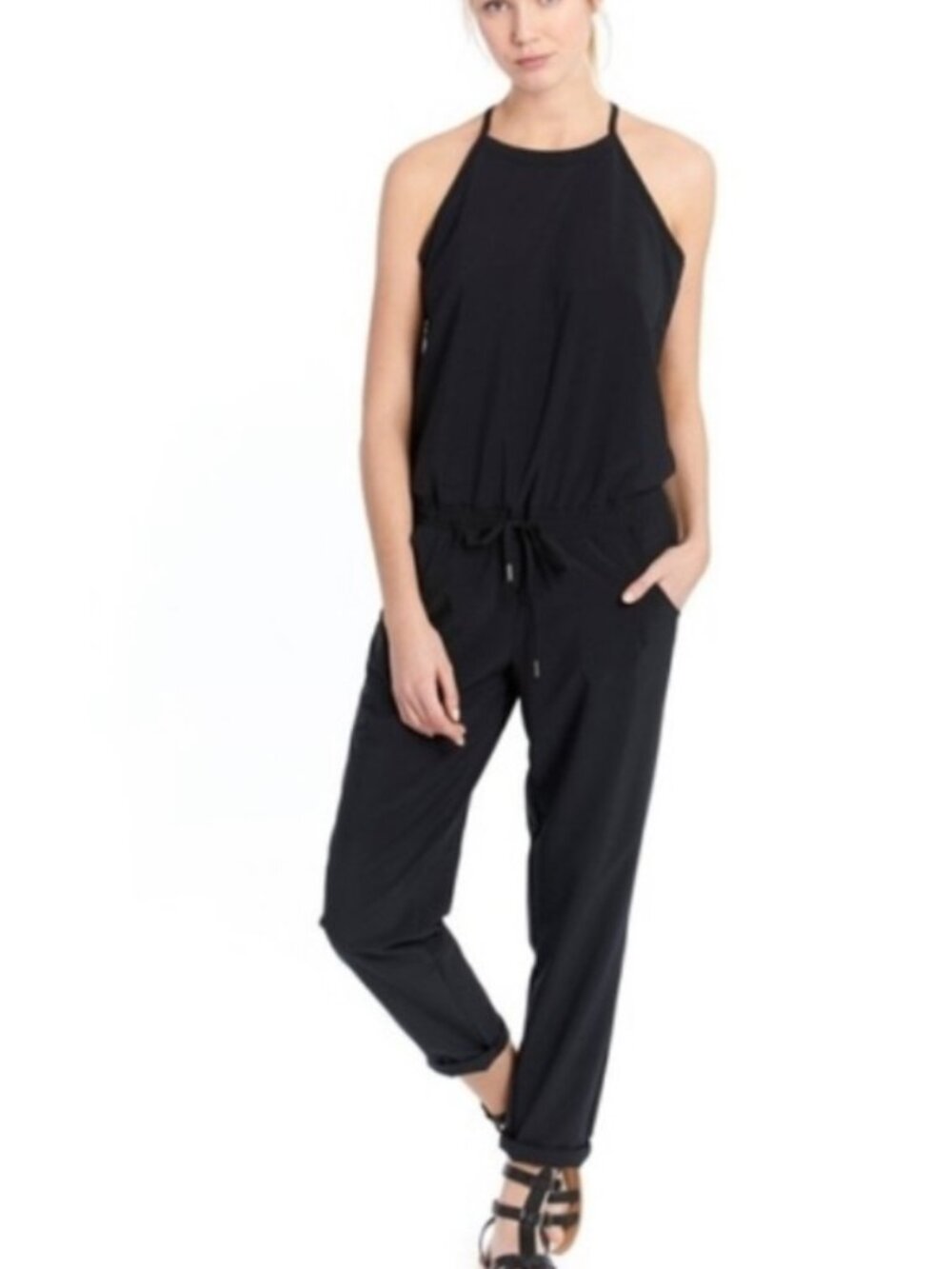 LOLE size S Siobhan Jumpsuit Halter Strap Drawstring Tie Sleeveless w/Pockets